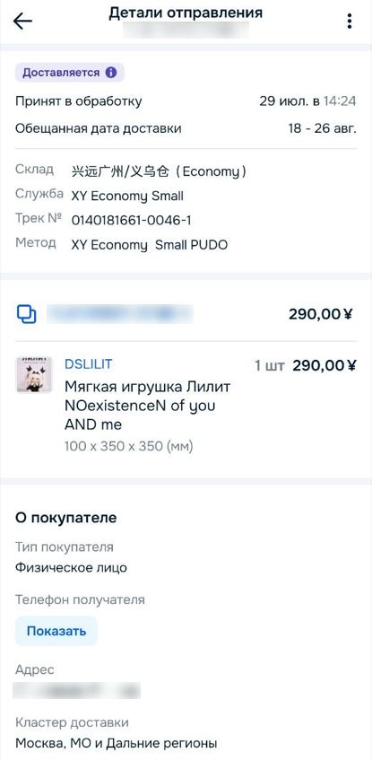 Четвёртый этап: заказ принят в обработку и передан на доставку
